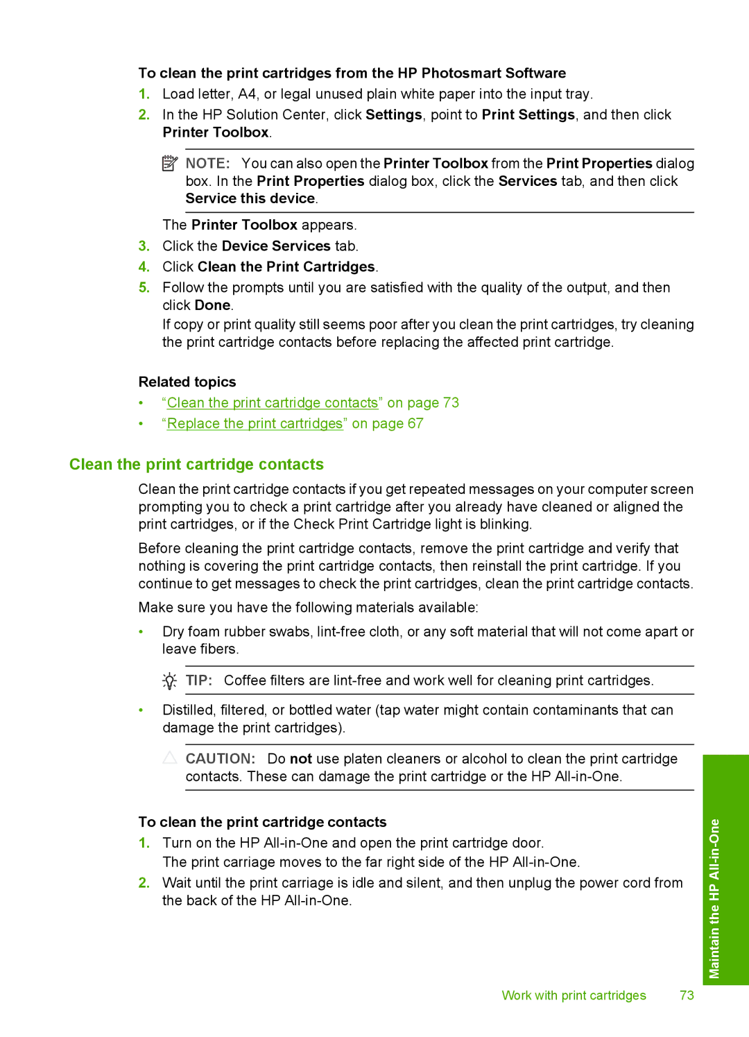 HP C4200 manual Clean the print cartridge contacts, To clean the print cartridge contacts 