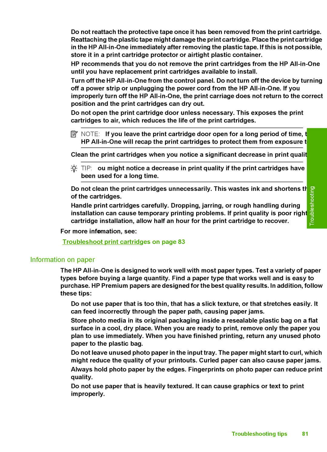 HP C4200 manual Information on paper 