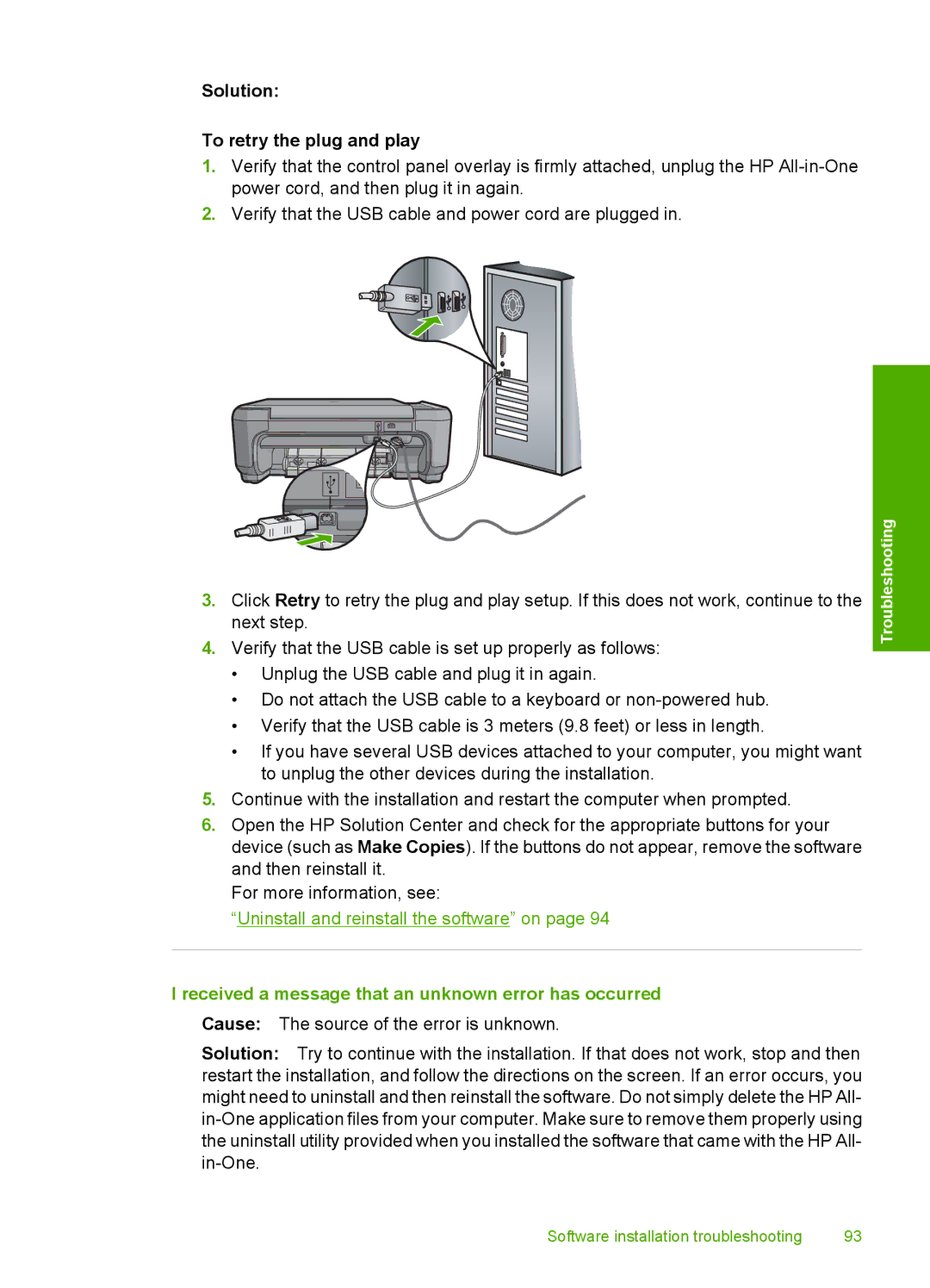 HP C4200 manual Solution To retry the plug and play, Received a message that an unknown error has occurred 