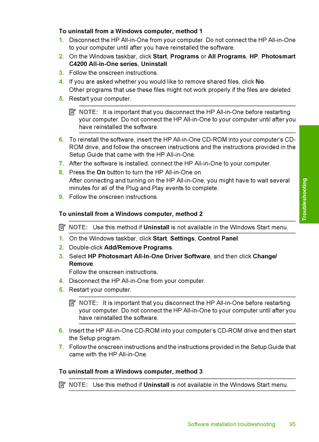 HP C4200 manual To uninstall from a Windows computer, method 