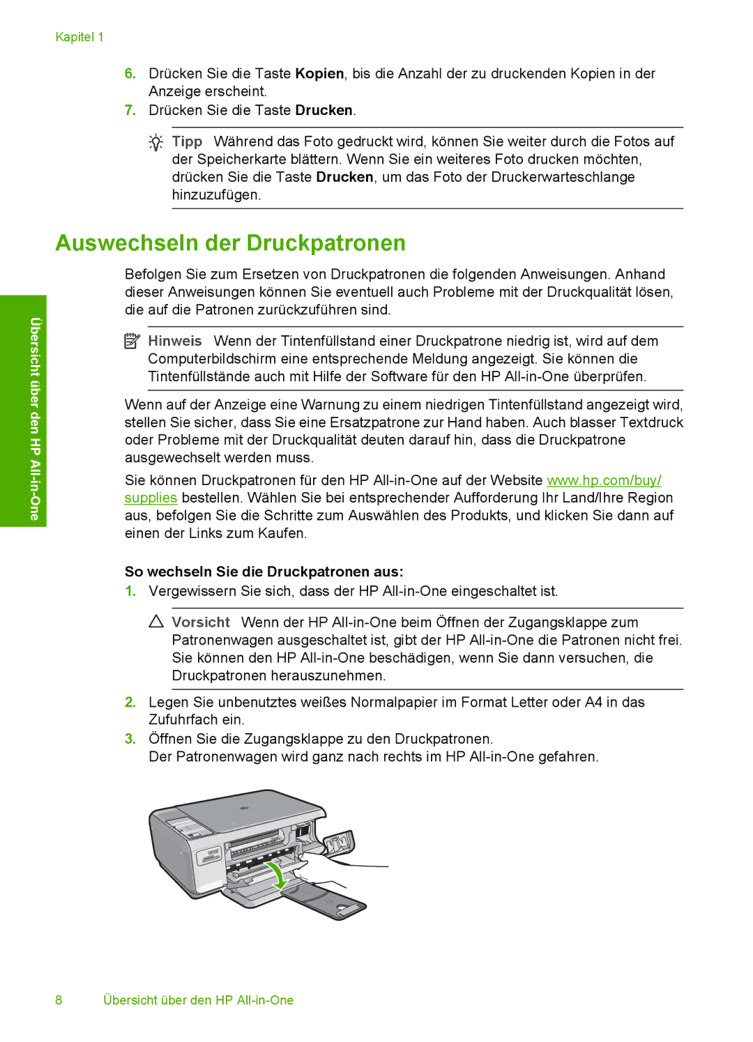 HP C4200 manual Auswechseln der Druckpatronen, So wechseln Sie die Druckpatronen aus 