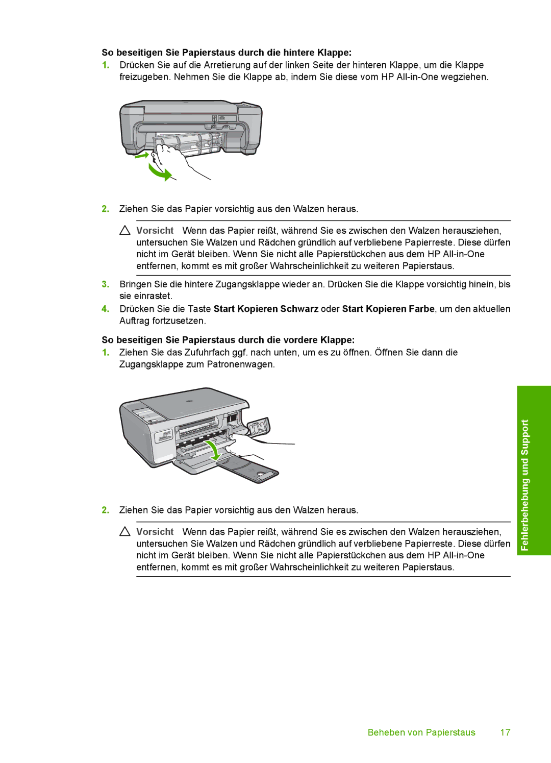 HP C4200 manual So beseitigen Sie Papierstaus durch die hintere Klappe 