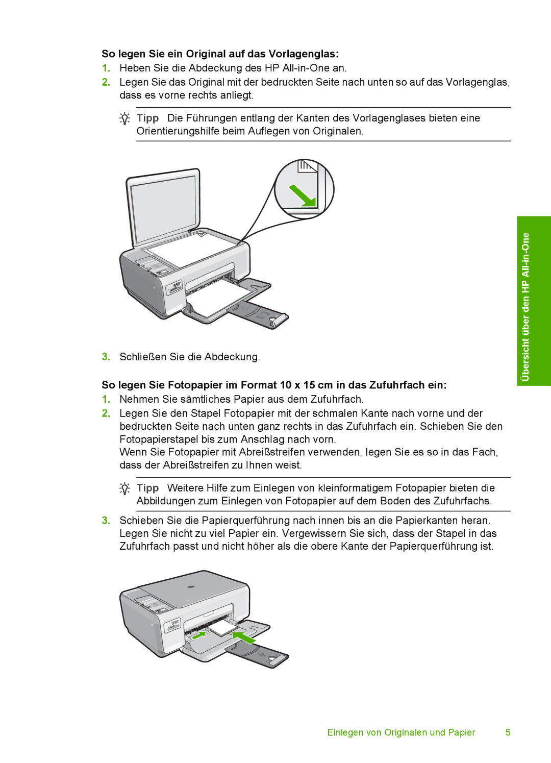 HP C4200 manual So legen Sie ein Original auf das Vorlagenglas 