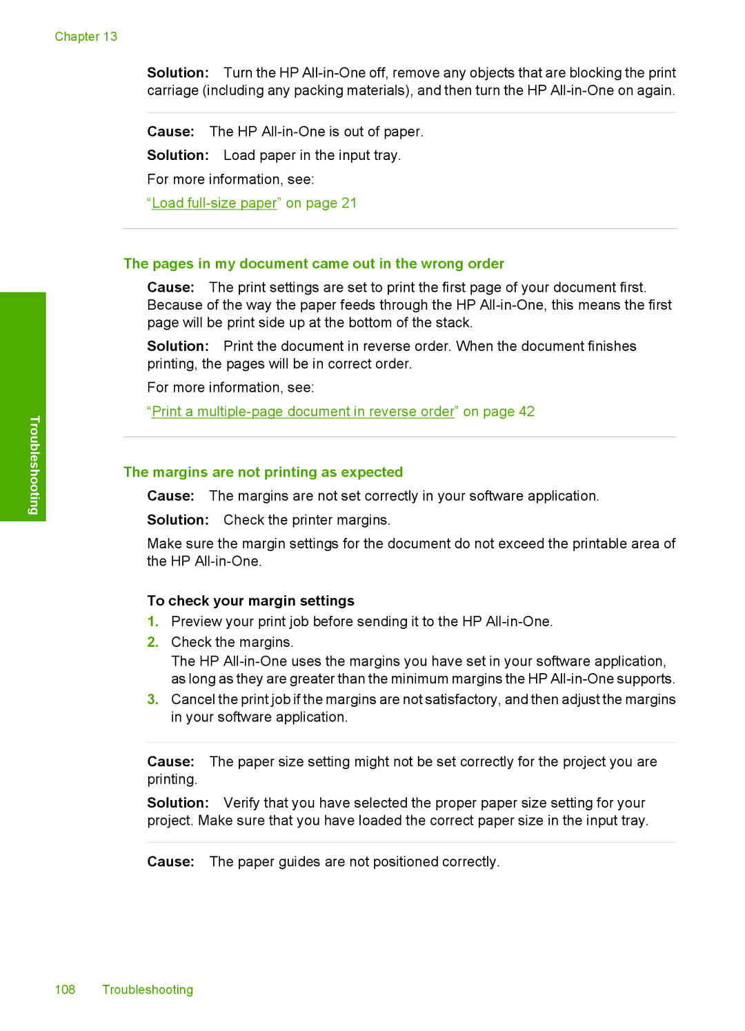 HP C4275, C4283, C4280, C4288, C4273 Pages in my document came out in the wrong order, Margins are not printing as expected 