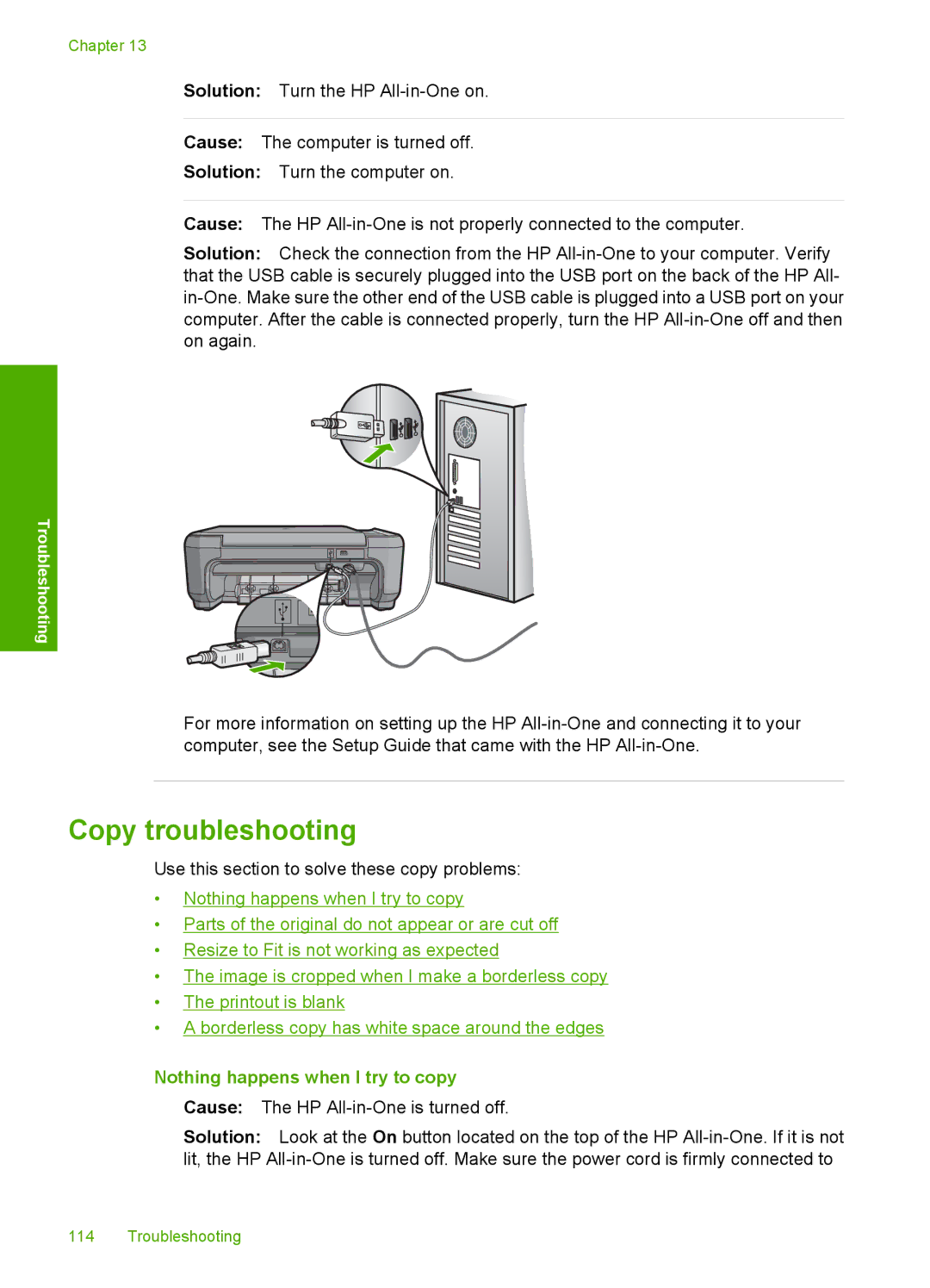 HP C4283, C4280, C4288, C4275, C4273, C4272, C4270, C4210, C4240 manual Copy troubleshooting, Nothing happens when I try to copy 