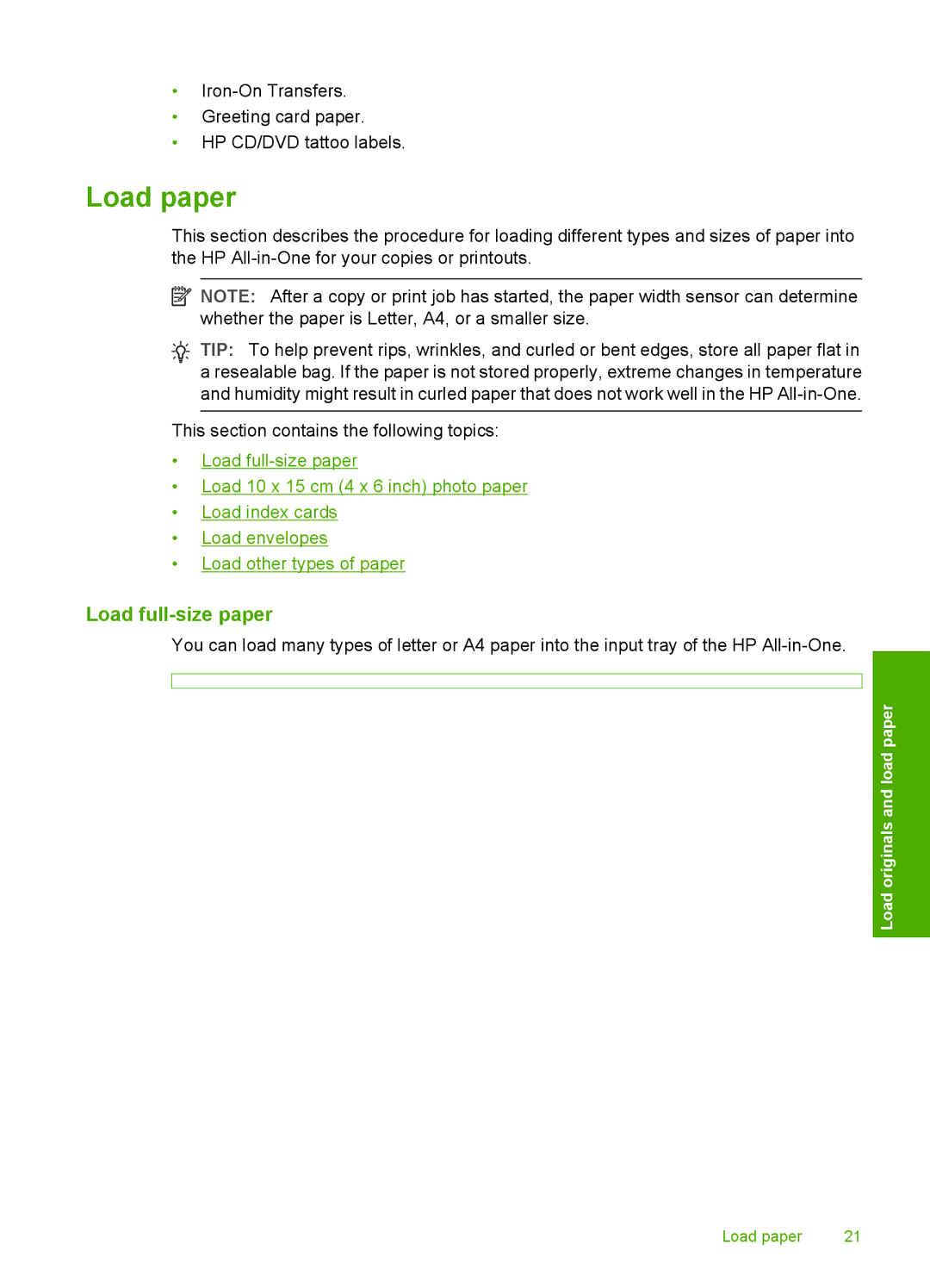 HP C4270, C4283, C4280, C4288, C4275, C4273, C4272, C4210, C4240 manual Load paper, Load full-size paper 