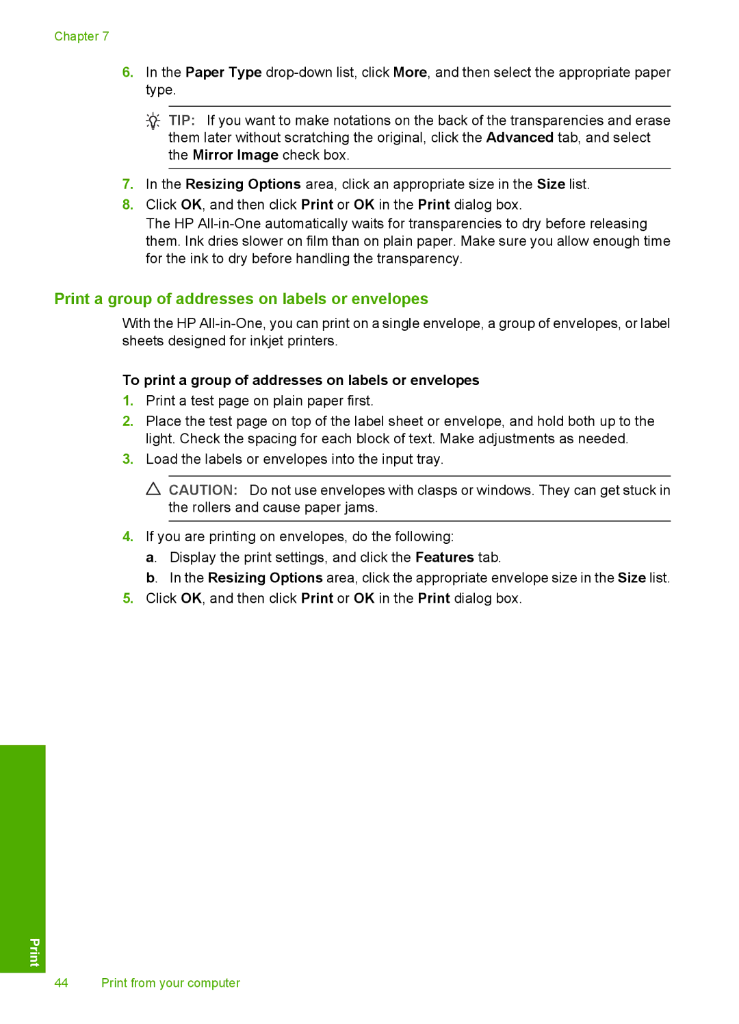 HP C4288, C4283 Print a group of addresses on labels or envelopes, To print a group of addresses on labels or envelopes 