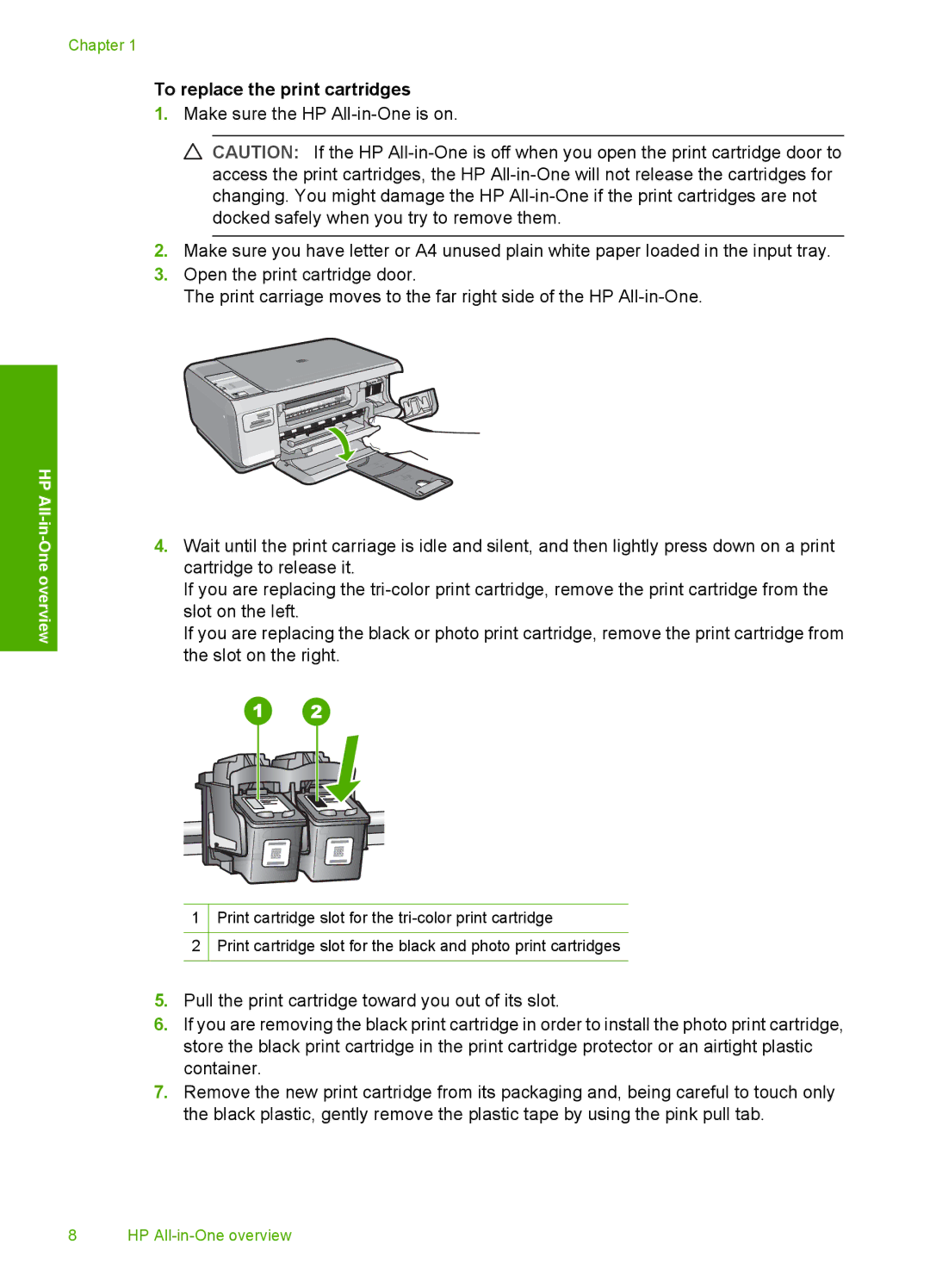 HP C4275, C4283, C4288, C4273, C4270, C4250, C4210, C4240 manual To replace the print cartridges 