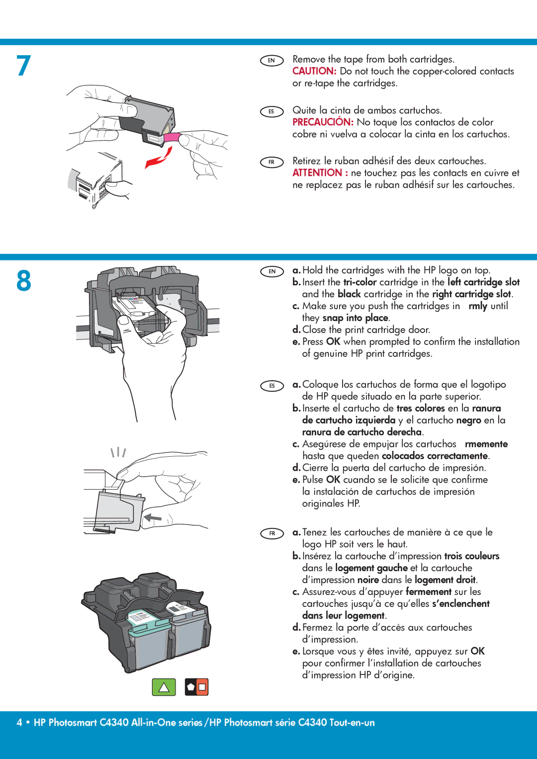 HP C4342 manual EN a. Hold the cartridges with the HP logo on top 