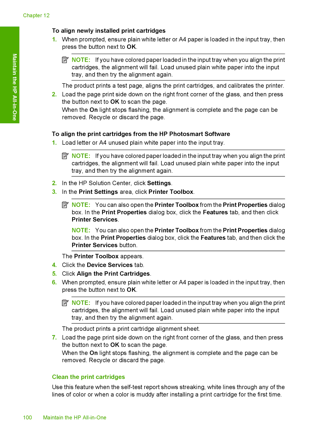 HP C4342, C4344 manual To align newly installed print cartridges, Clean the print cartridges 