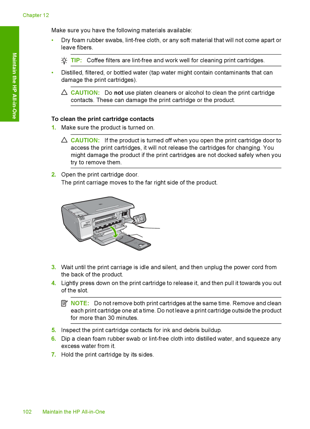 HP C4342, C4344 manual To clean the print cartridge contacts 