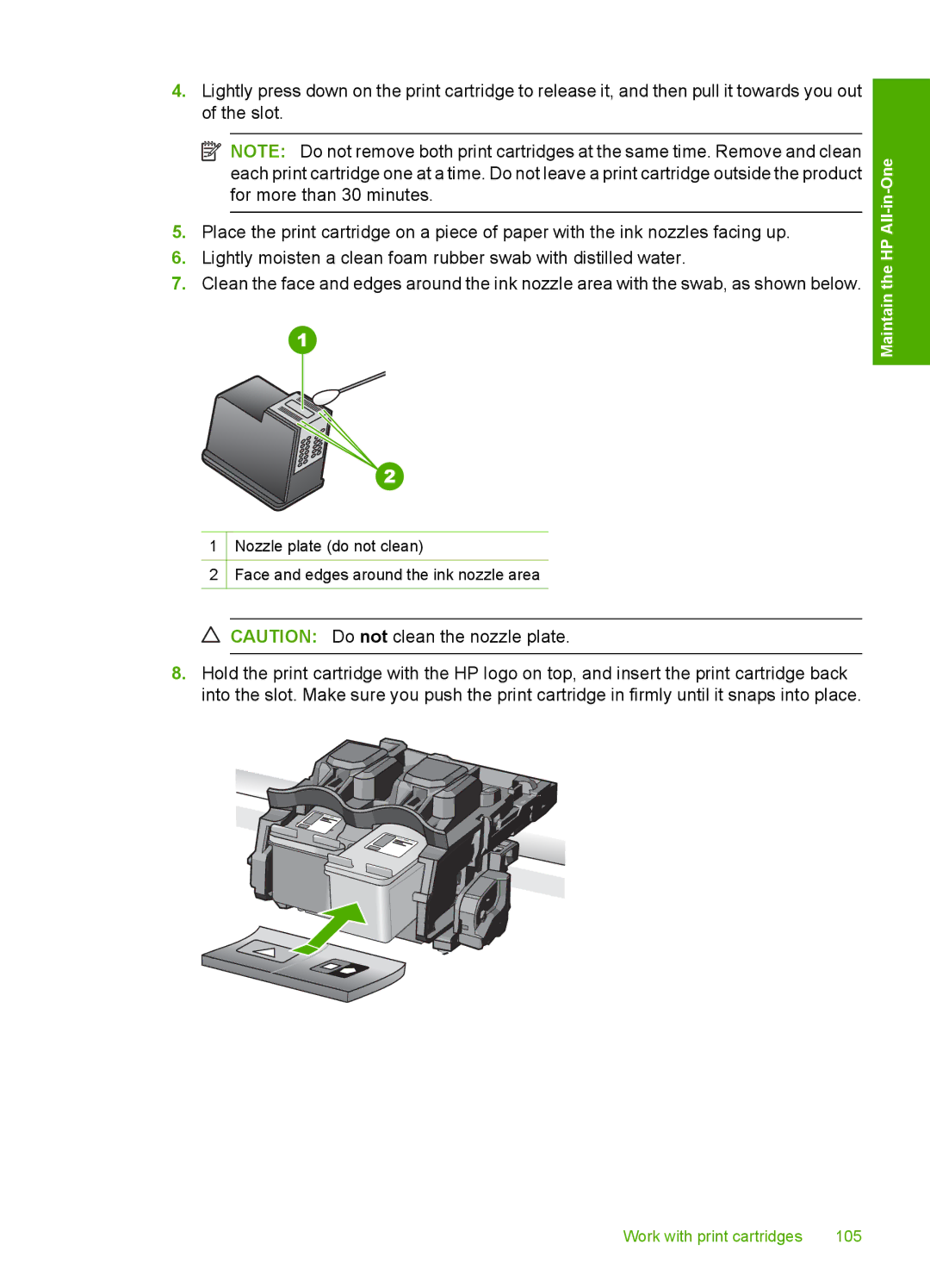 HP C4344, C4342 manual Work with print cartridges 105 