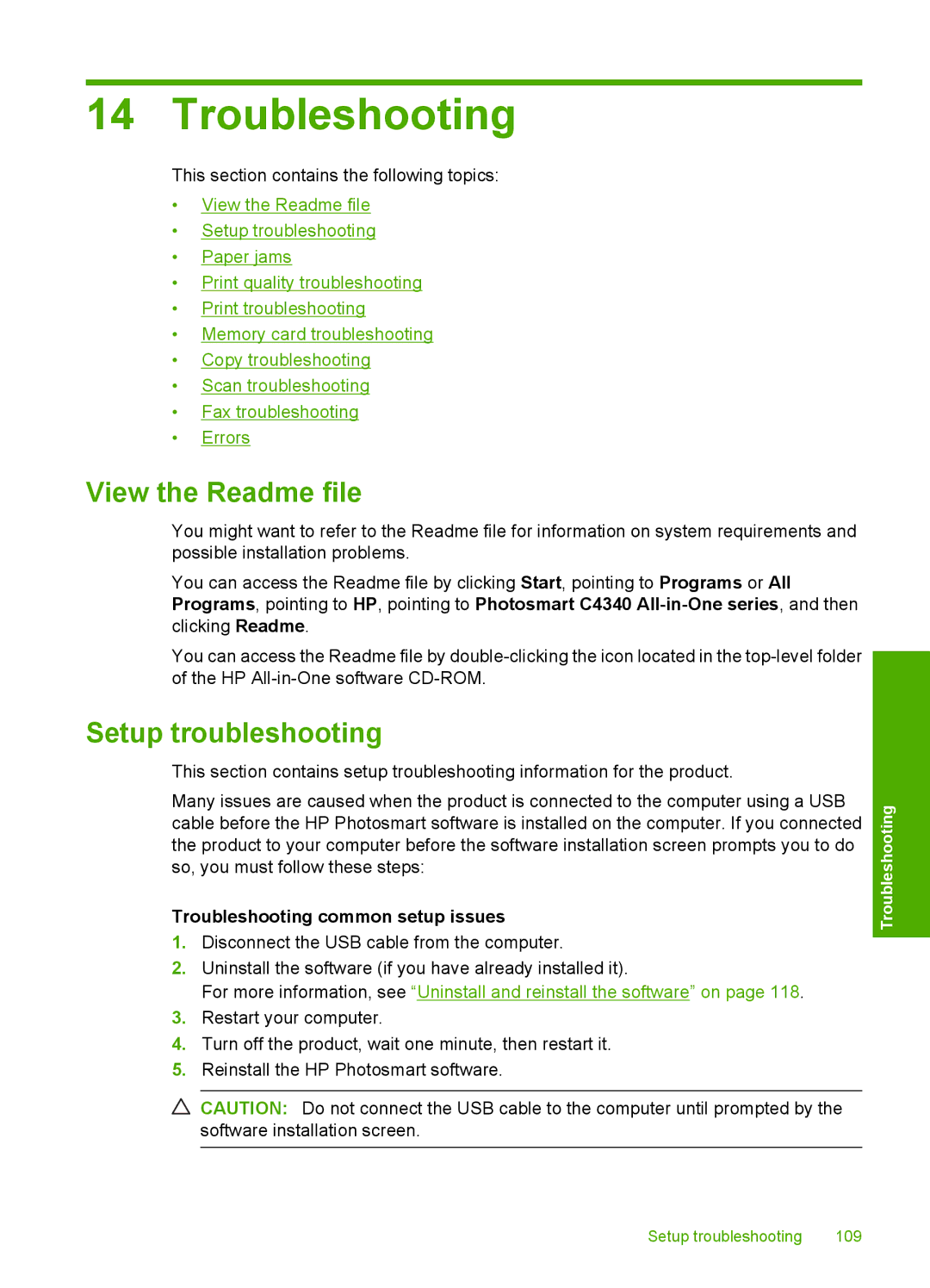 HP C4344, C4342 manual View the Readme file, Setup troubleshooting, Troubleshooting common setup issues 