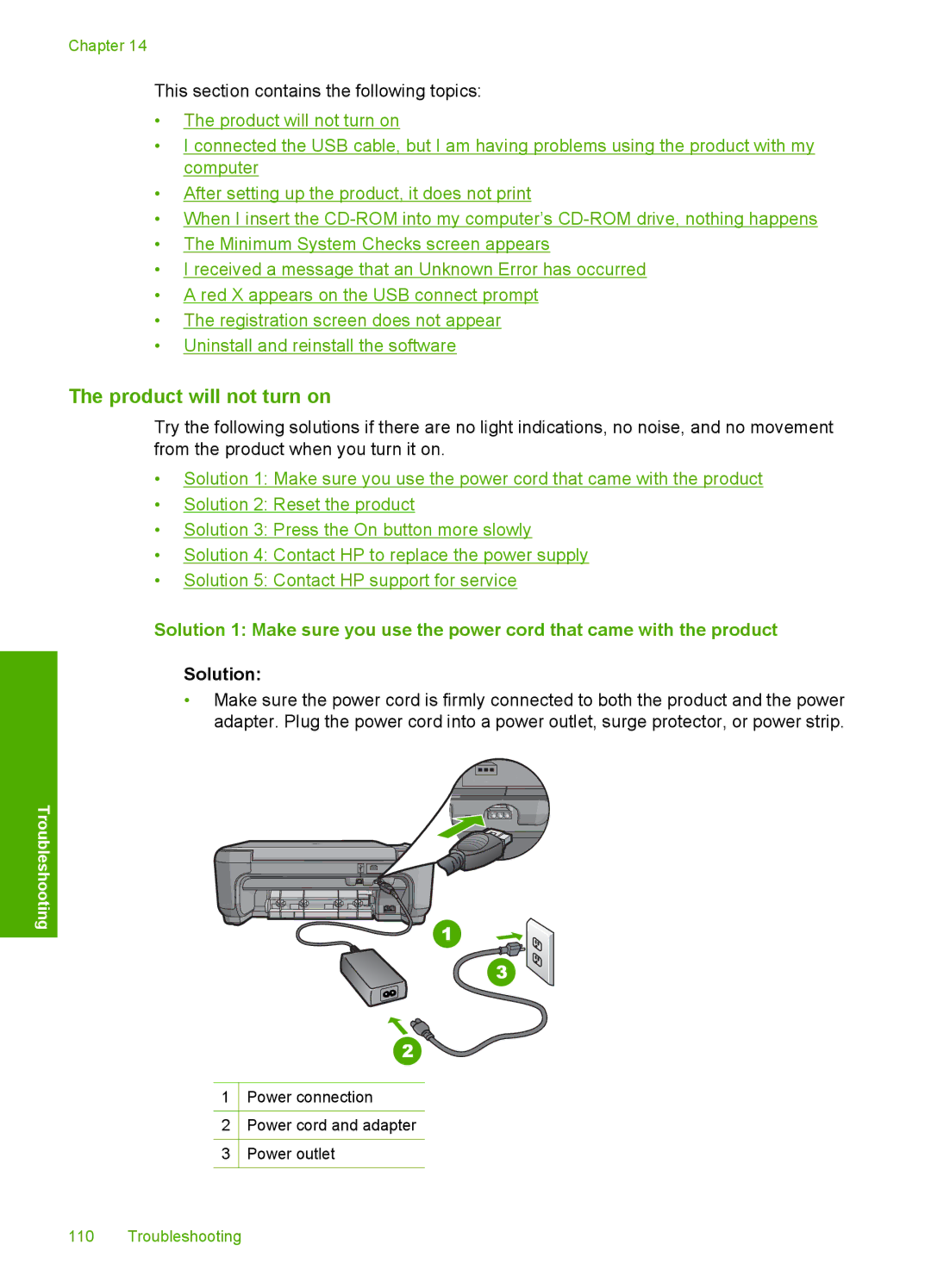 HP C4342, C4344 manual Product will not turn on, Solution 