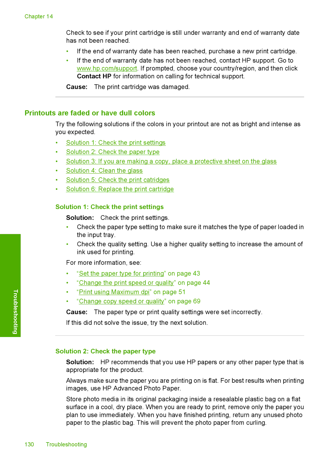 HP C4342, C4344 manual Printouts are faded or have dull colors, Solution 1 Check the print settings 