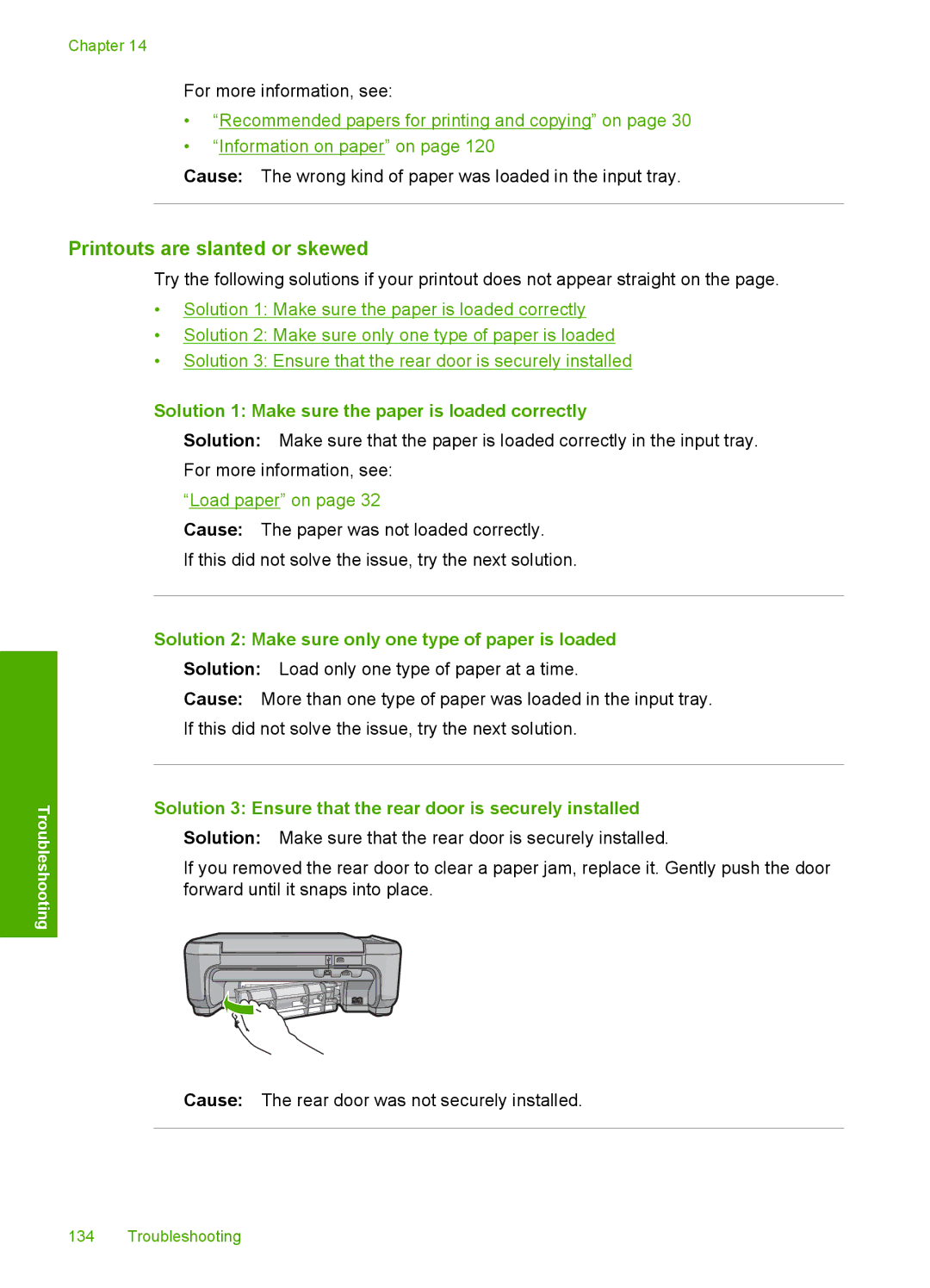 HP C4342, C4344 manual Printouts are slanted or skewed, Solution 2 Make sure only one type of paper is loaded 