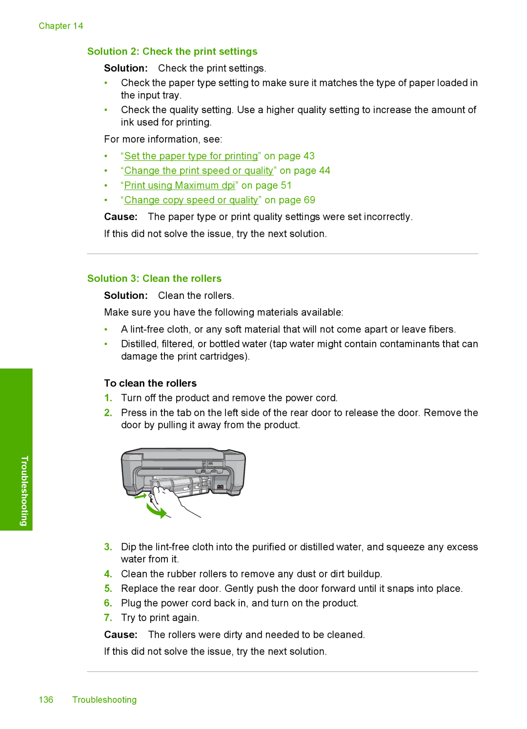 HP C4342, C4344 manual Solution 2 Check the print settings, Solution 3 Clean the rollers, To clean the rollers 