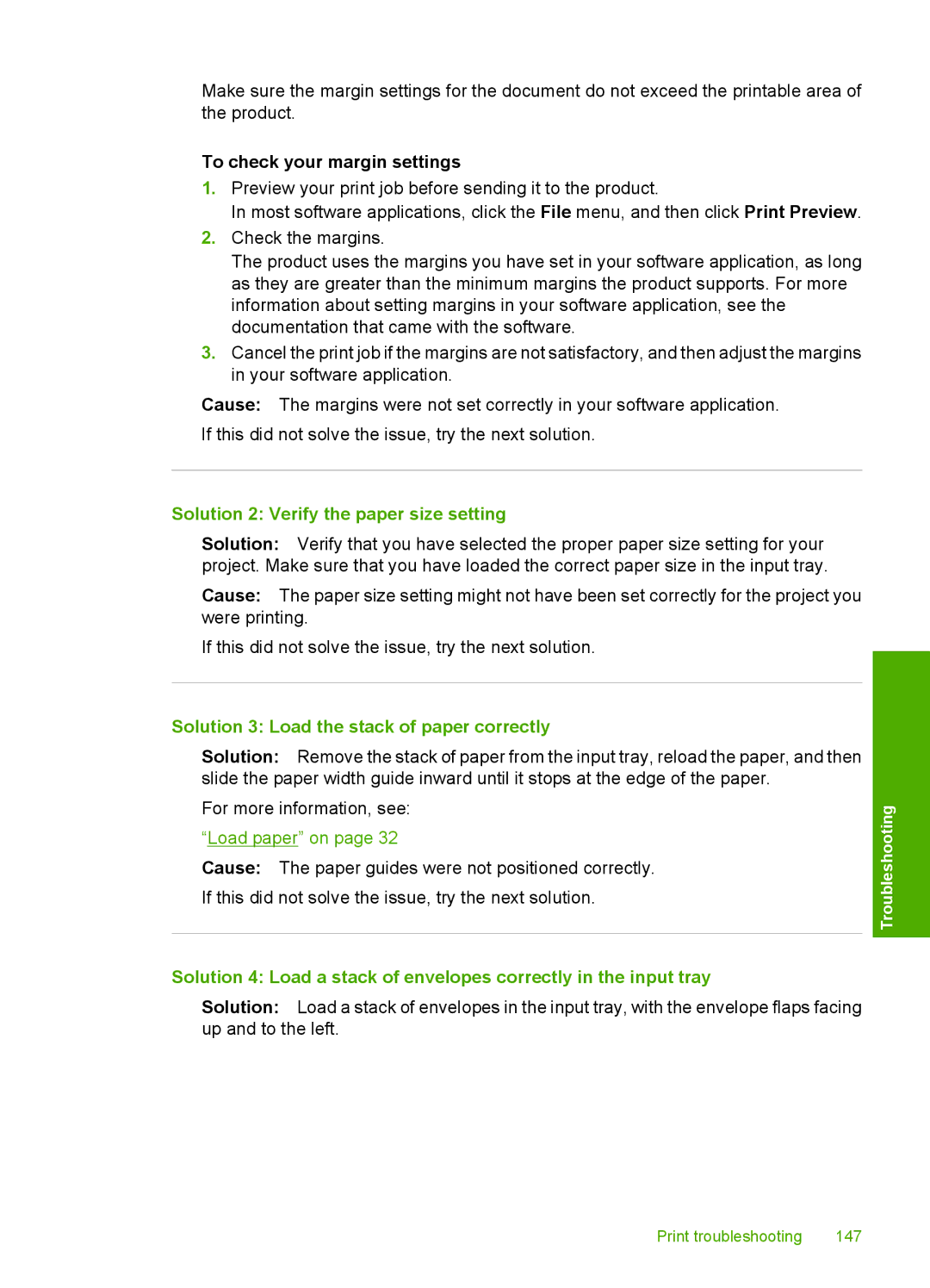 HP C4344, C4342 manual To check your margin settings, Solution 2 Verify the paper size setting 