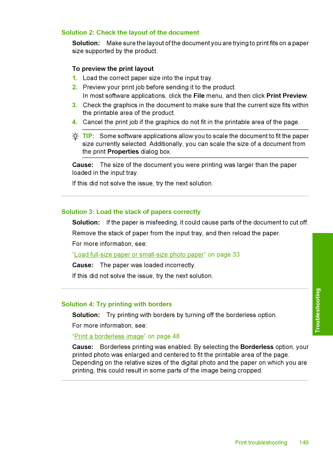 HP C4344 Solution 2 Check the layout of the document, To preview the print layout, Solution 4 Try printing with borders 