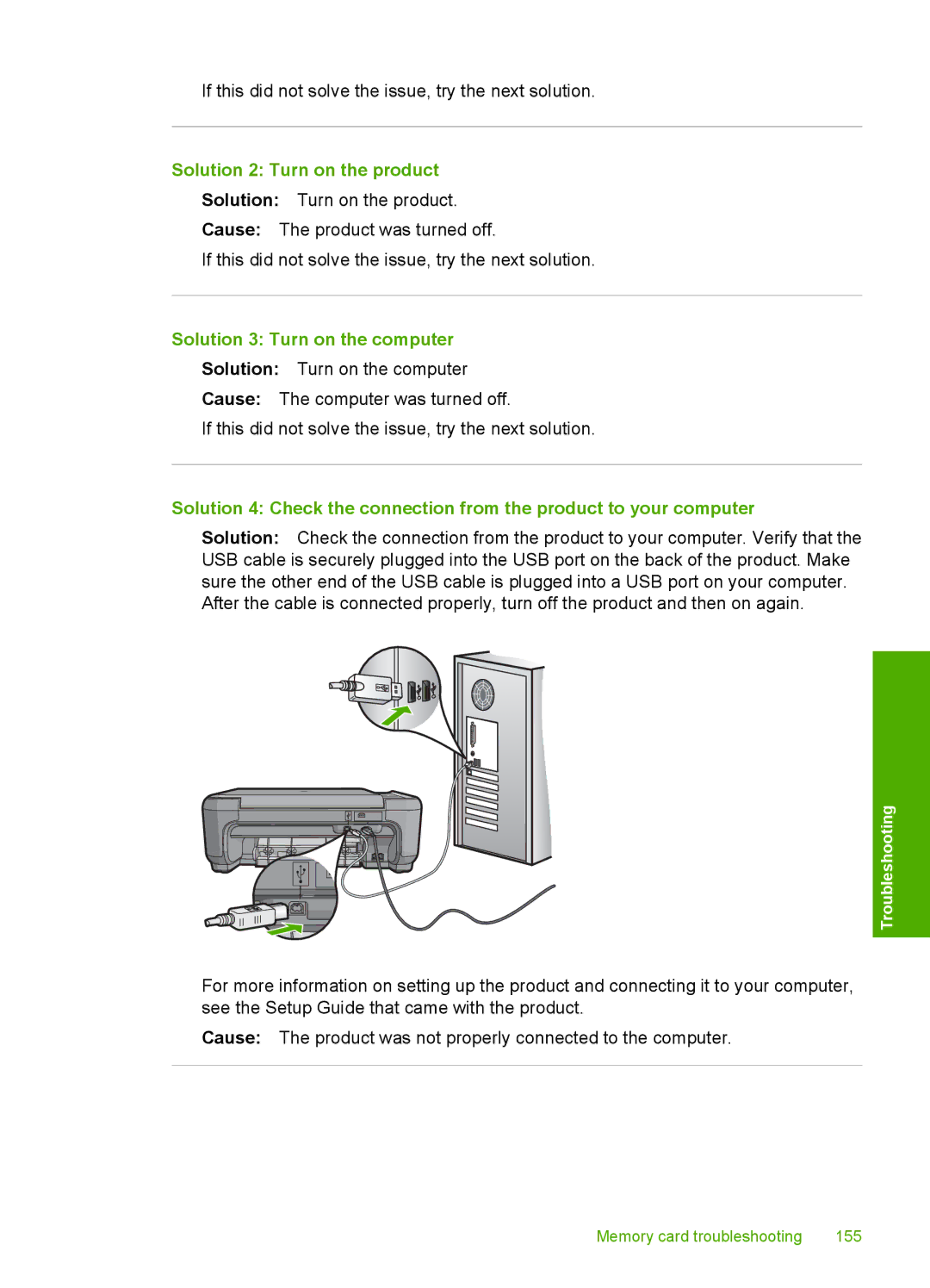 HP C4344, C4342 manual Solution 2 Turn on the product, Solution 3 Turn on the computer 