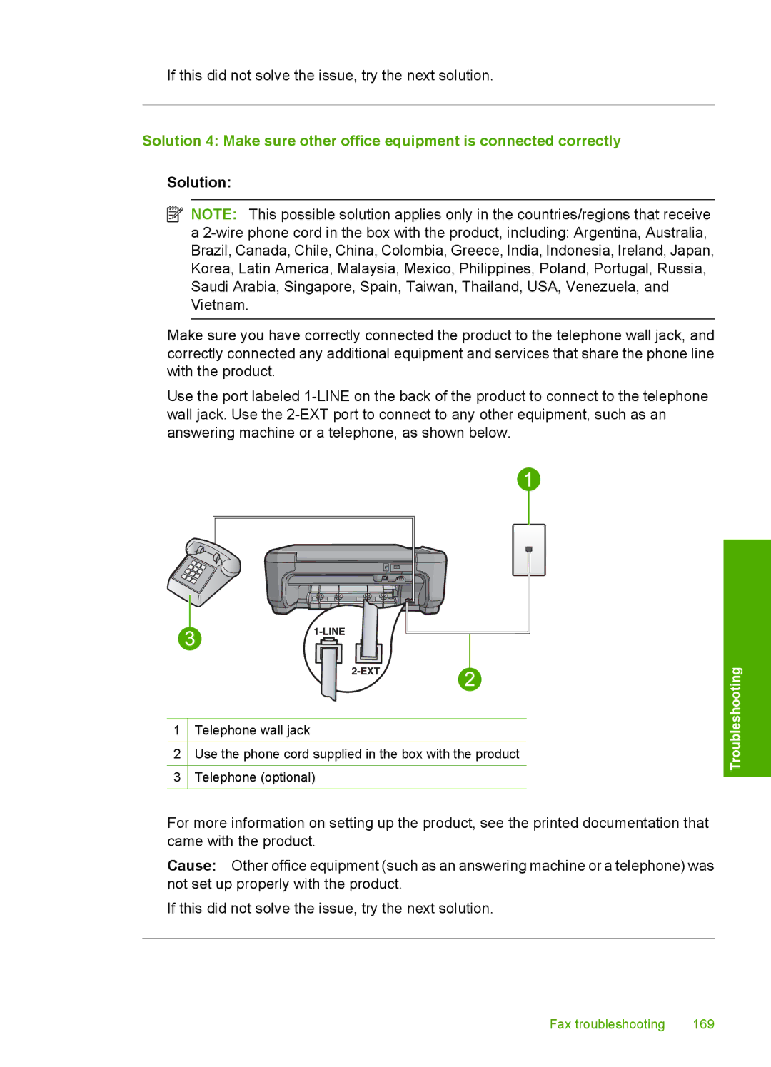 HP C4344, C4342 manual Fax troubleshooting 169 