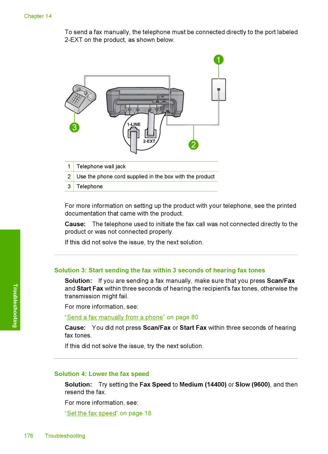 HP C4342, C4344 Send a fax manually from a phone on, Solution 4 Lower the fax speed 