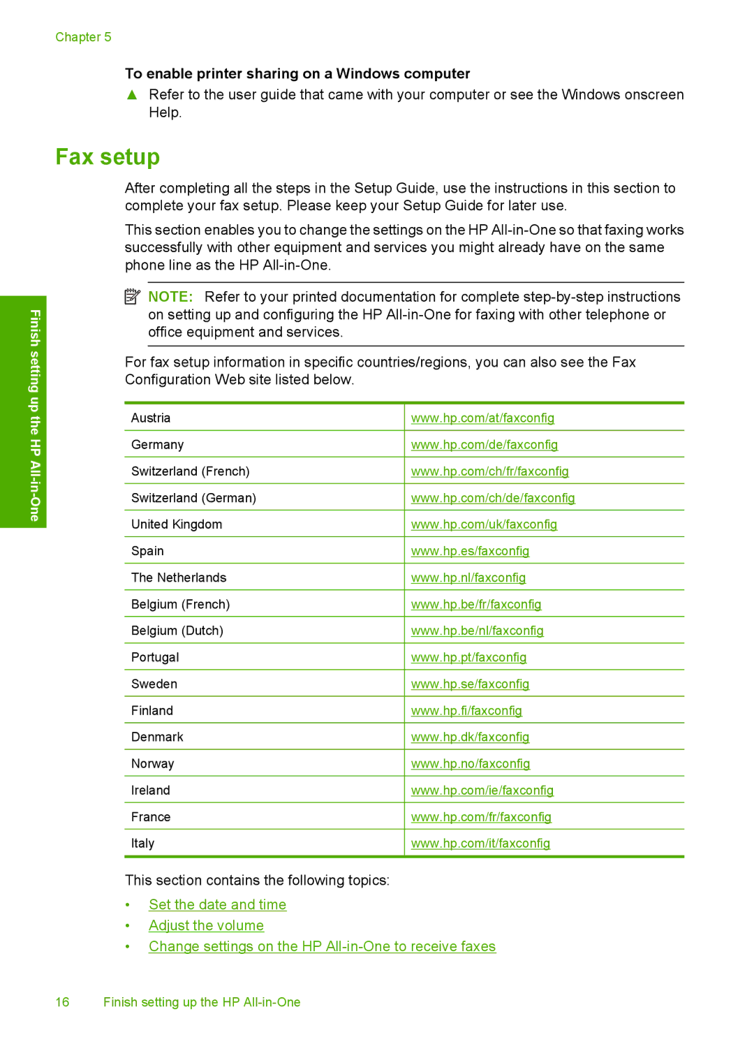 HP C4342, C4344 manual Fax setup, To enable printer sharing on a Windows computer 