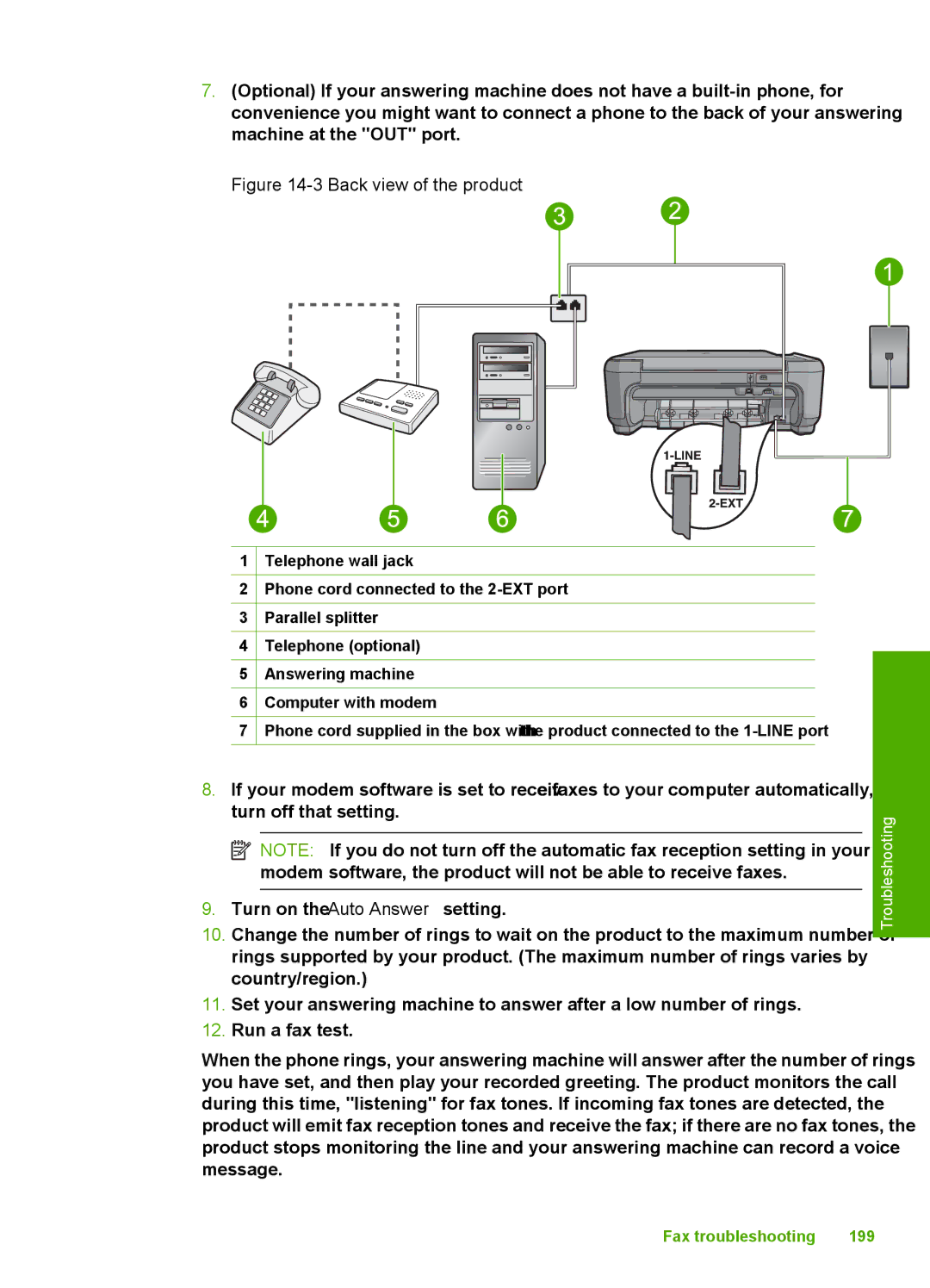 HP C4344, C4342 manual Fax troubleshooting 199 