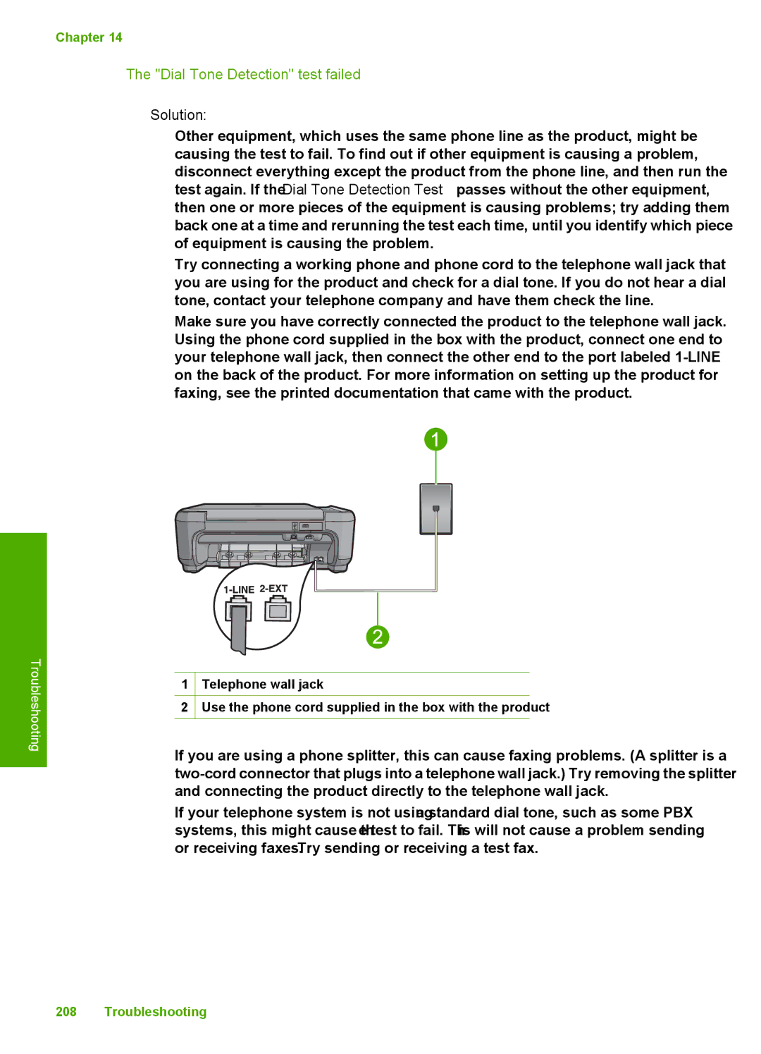 HP C4342, C4344 manual Dial Tone Detection test failed 