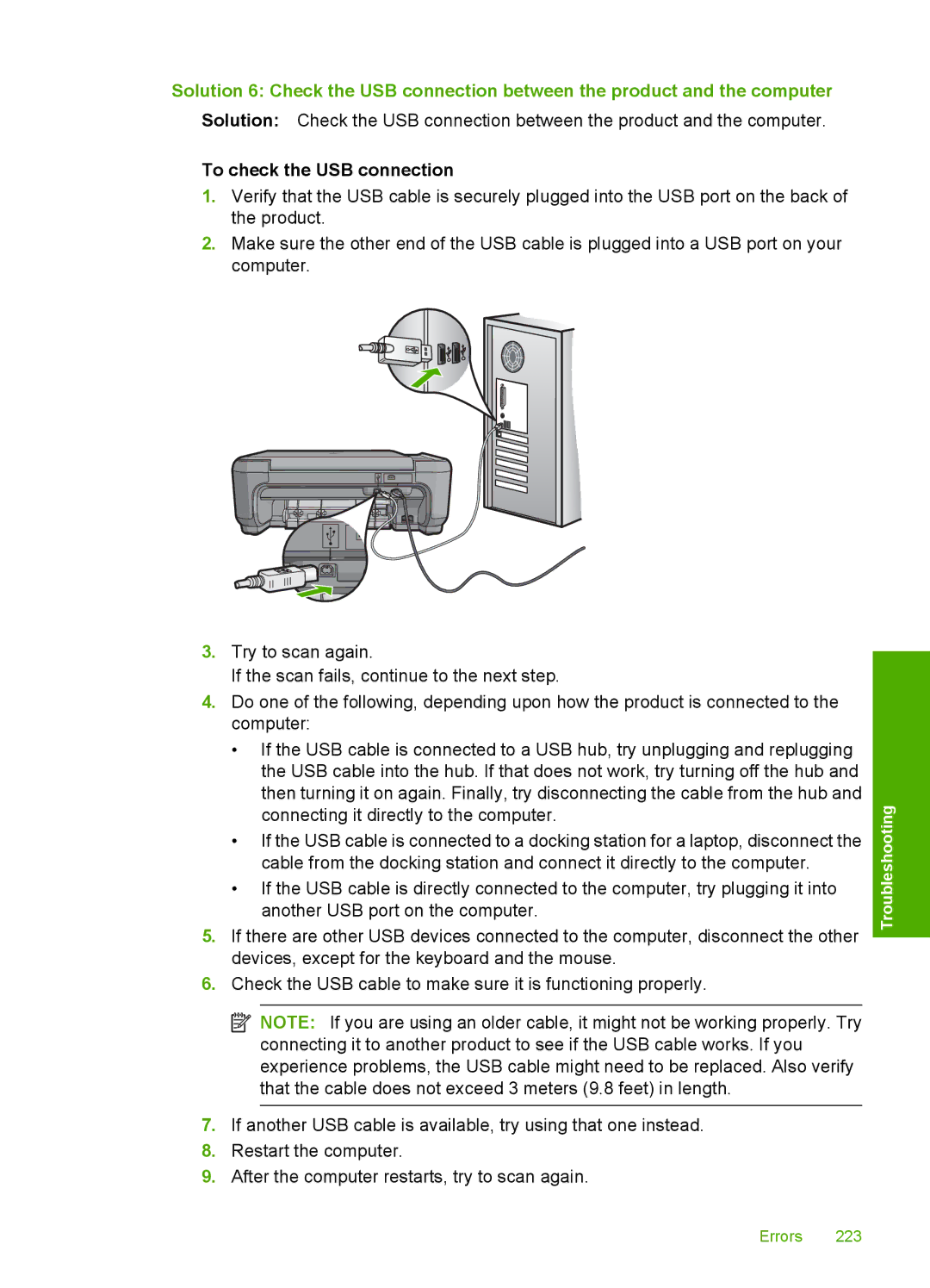 HP C4344, C4342 manual To check the USB connection 