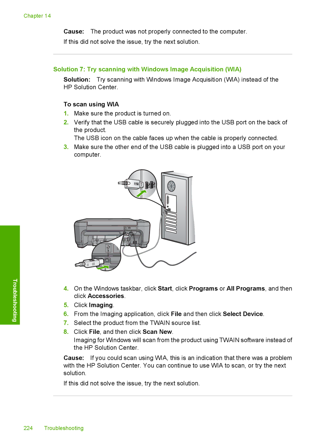 HP C4342, C4344 manual Solution 7 Try scanning with Windows Image Acquisition WIA, To scan using WIA 