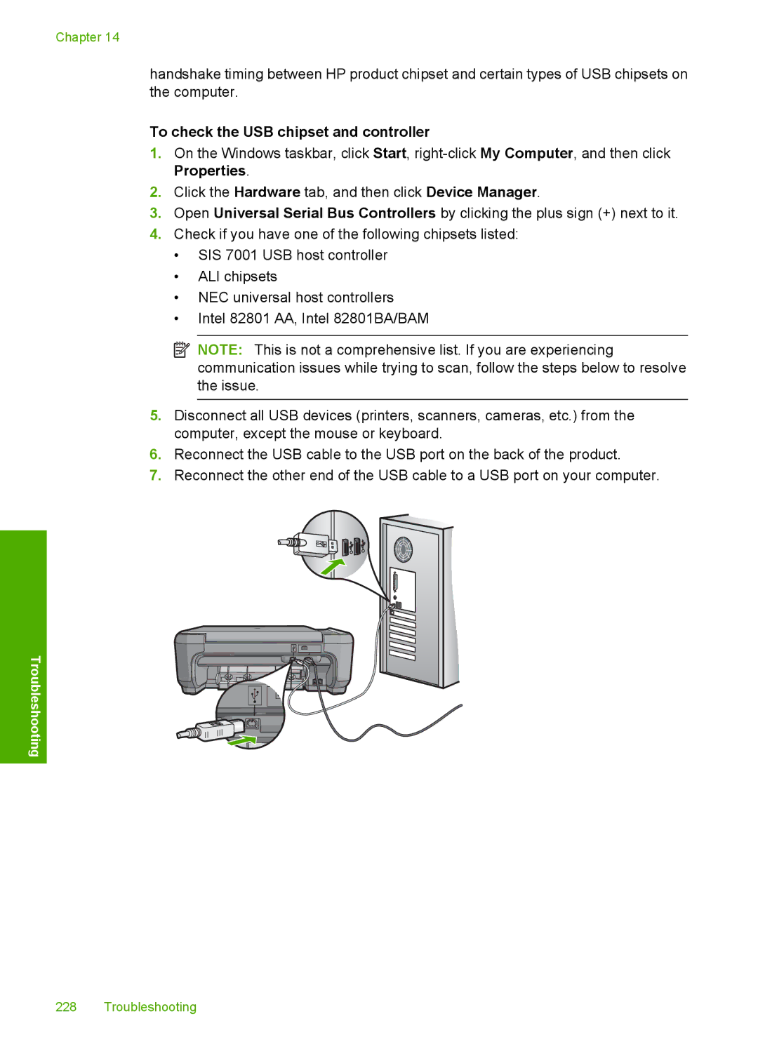 HP C4342, C4344 manual To check the USB chipset and controller 