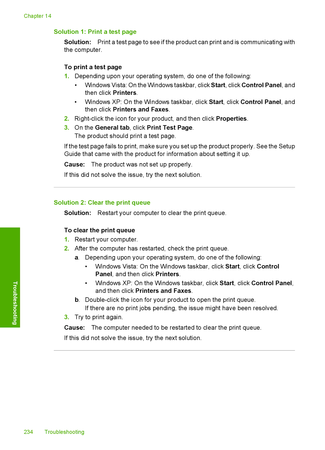 HP C4342, C4344 manual Solution 1 Print a test, To print a test, Solution 2 Clear the print queue, To clear the print queue 