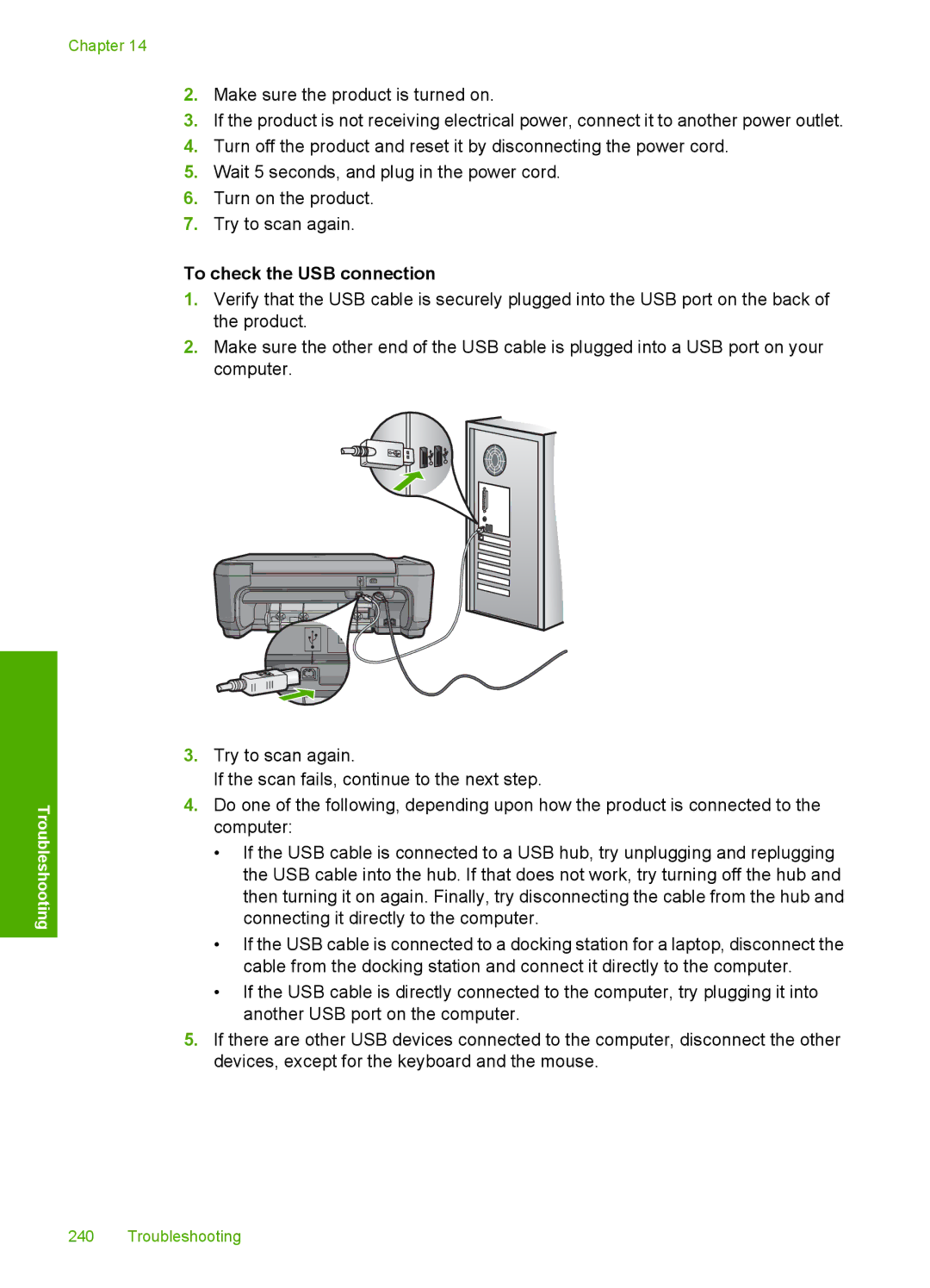 HP C4342, C4344 manual To check the USB connection 