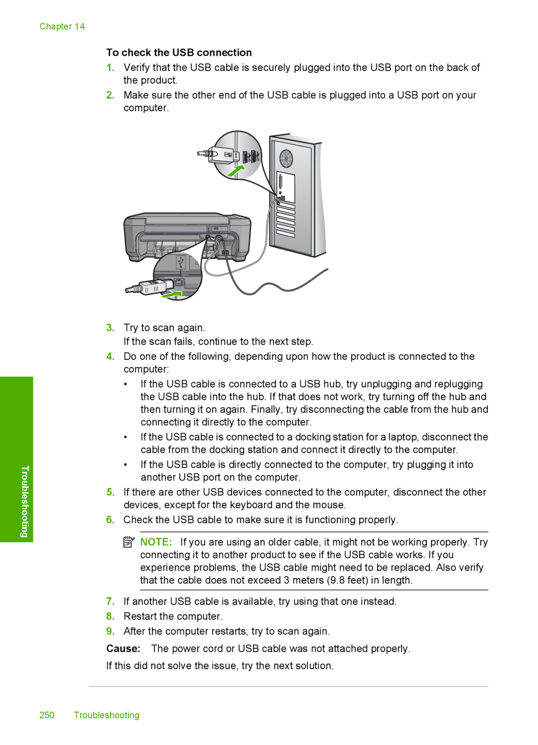 HP C4342, C4344 manual To check the USB connection 