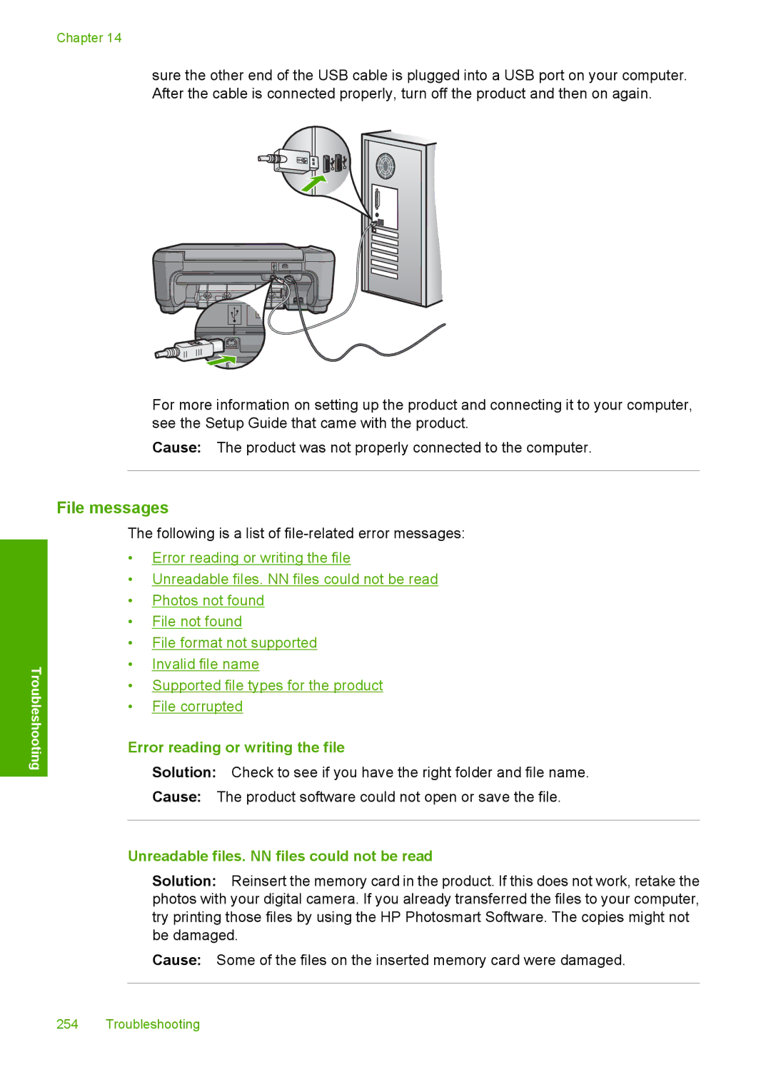 HP C4342, C4344 manual File messages, Error reading or writing the file, Unreadable files. NN files could not be read 