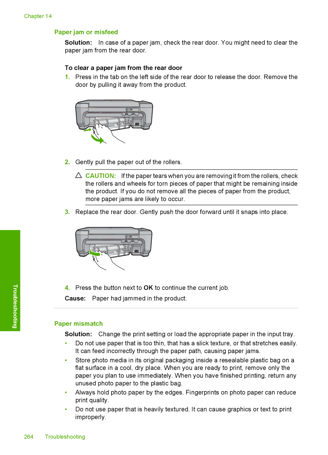 HP C4342, C4344 manual Paper jam or misfeed, Paper mismatch 