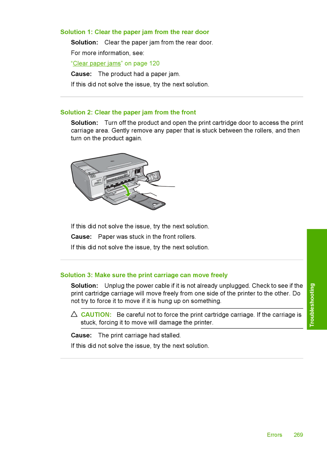 HP C4344, C4342 manual Solution 1 Clear the paper jam from the rear door 