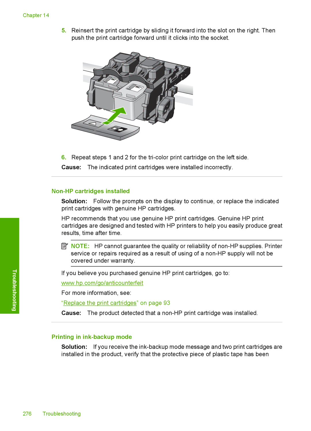 HP C4342, C4344 manual Non-HP cartridges installed, Printing in ink-backup mode 