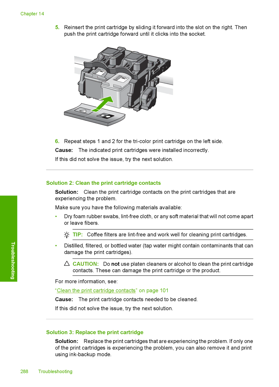 HP C4342, C4344 manual Solution 2 Clean the print cartridge contacts 