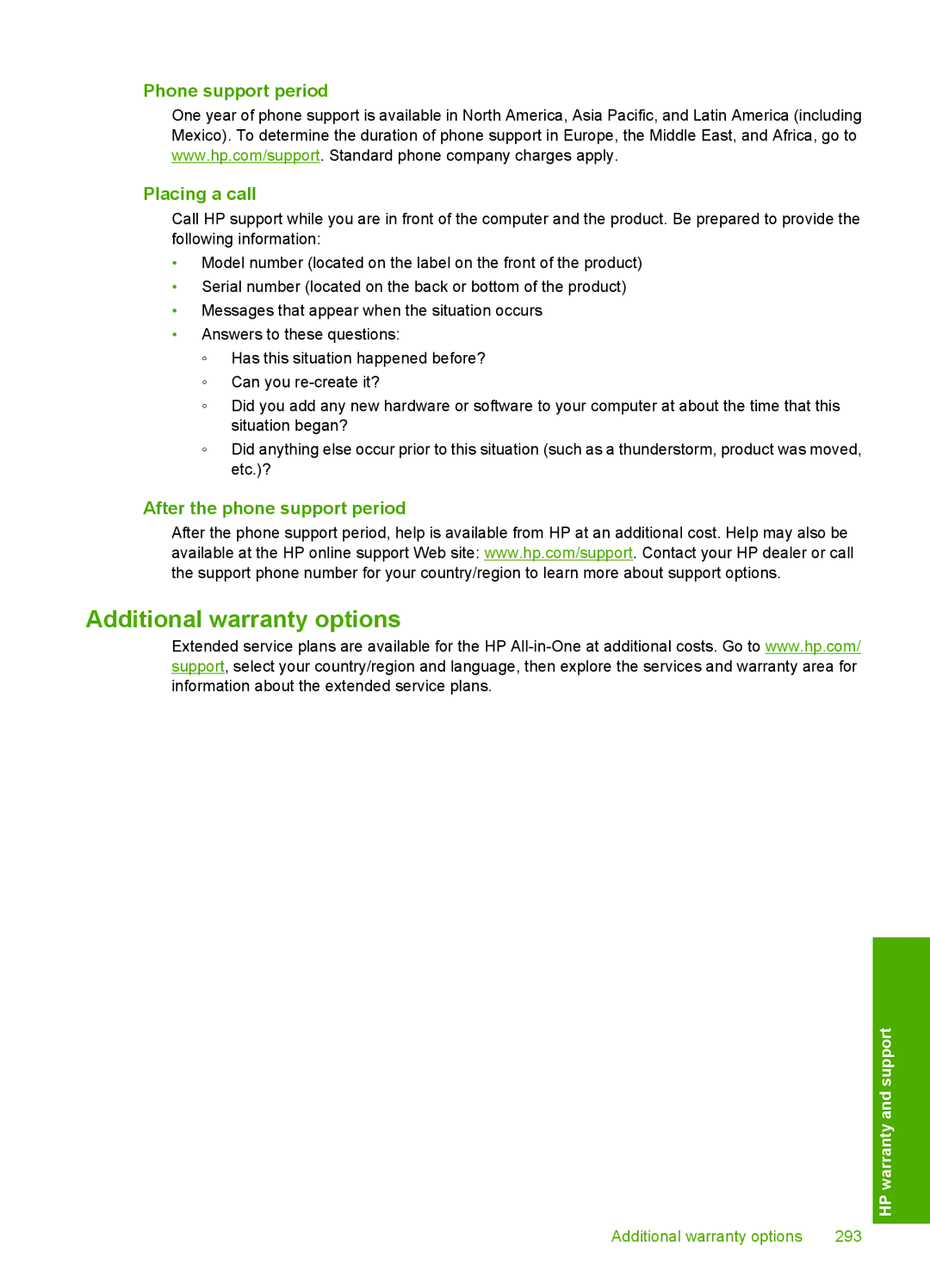 HP C4344, C4342 manual Phone support period Placing a call, After the phone support period 