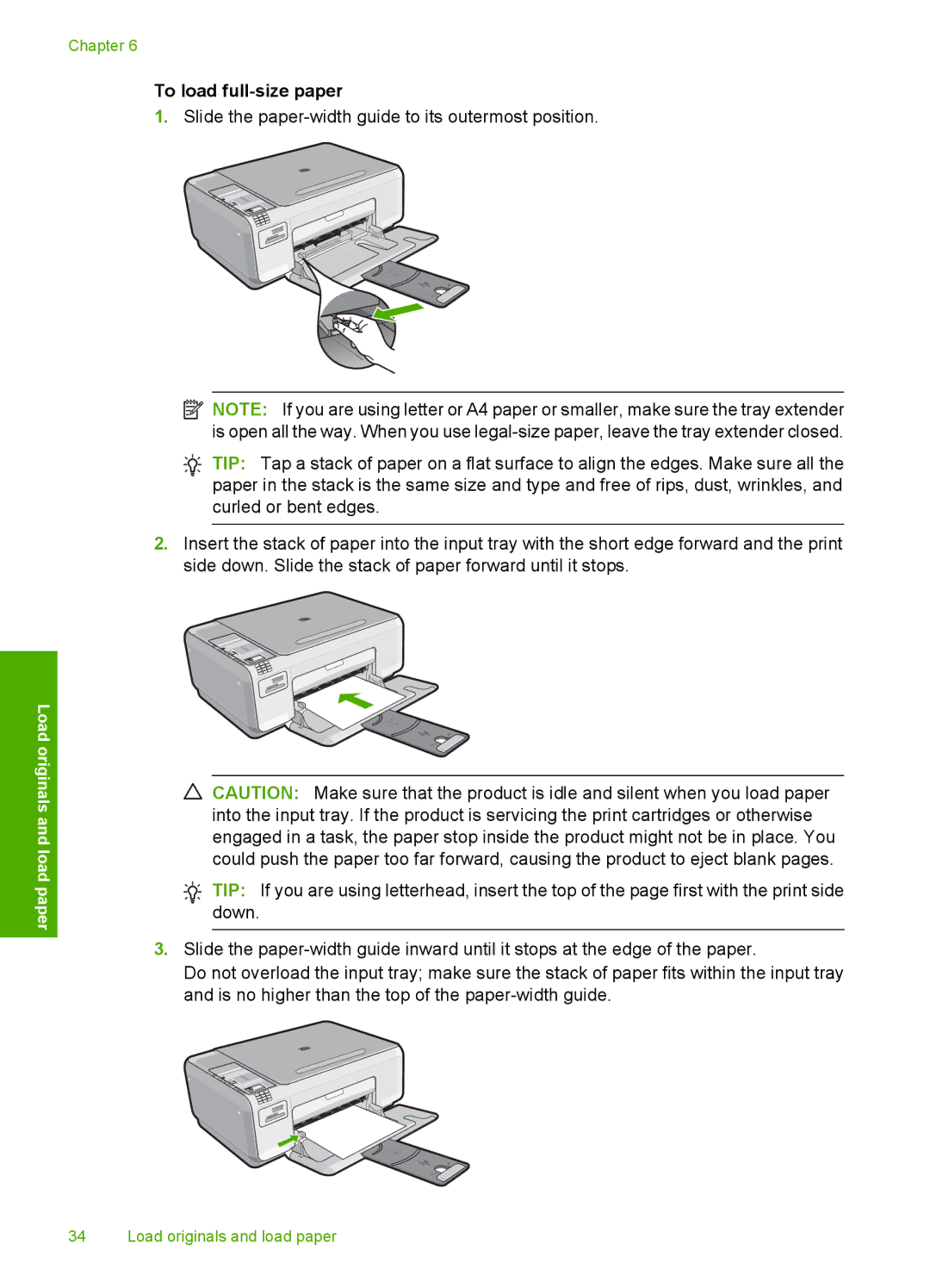 HP C4342, C4344 manual To load full-size paper 