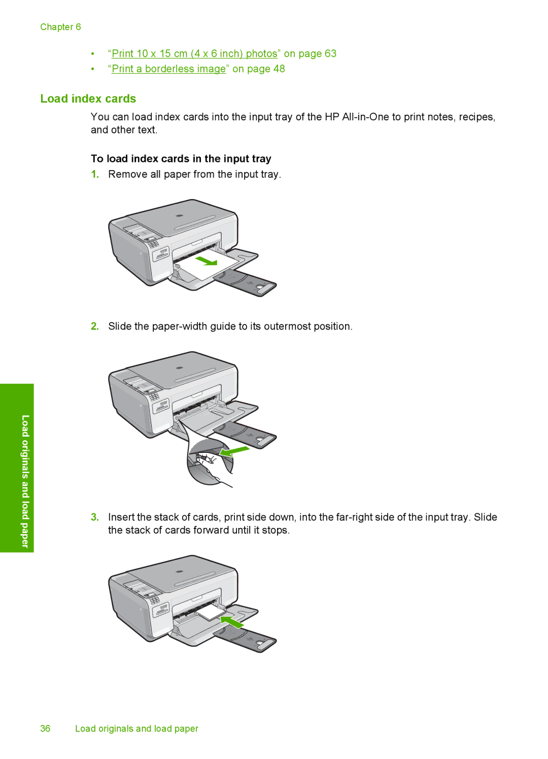 HP C4342, C4344 manual Load index cards, To load index cards in the input tray 