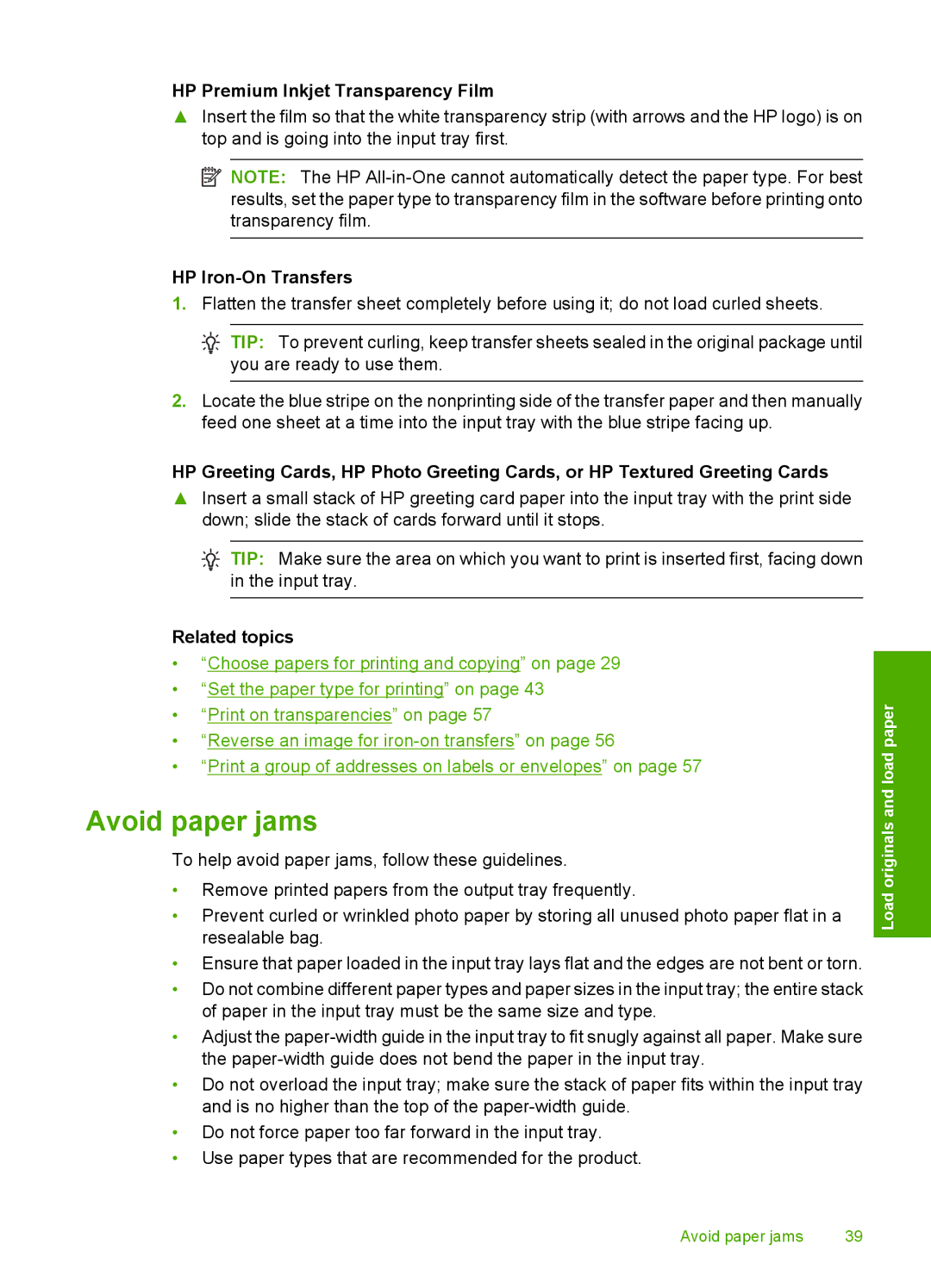 HP C4344, C4342 manual Avoid paper jams, HP Premium Inkjet Transparency Film 