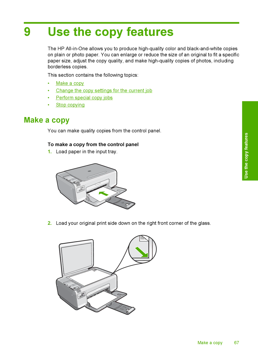 HP C4344, C4342 manual Use the copy features, Make a copy, To make a copy from the control panel 