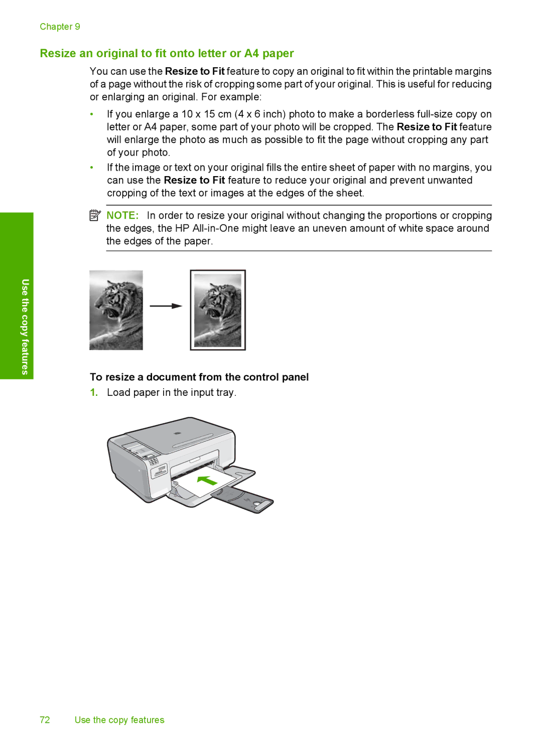 HP C4342, C4344 manual Resize an original to fit onto letter or A4 paper, To resize a document from the control panel 