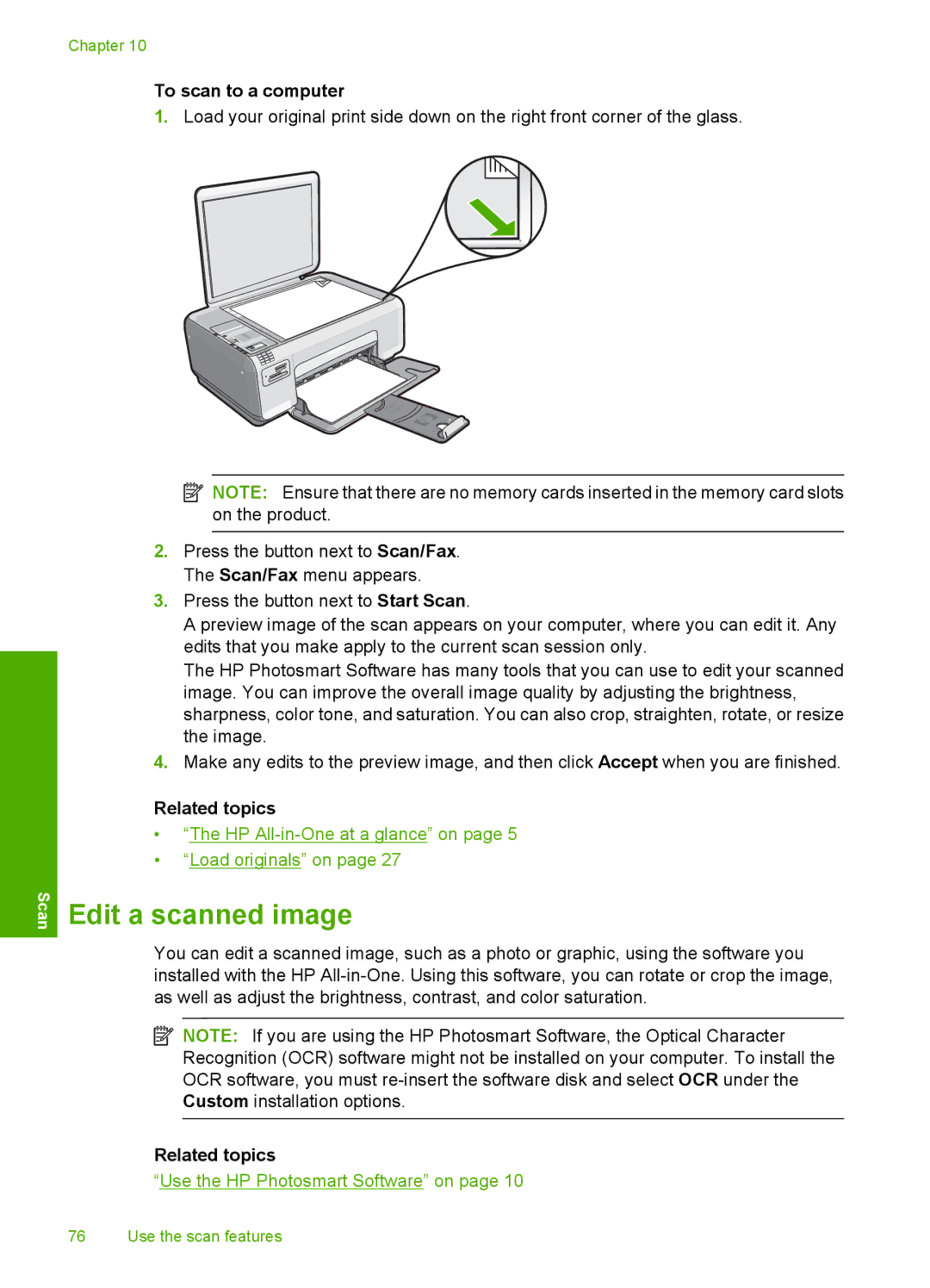 HP C4342, C4344 manual Edit a scanned image, To scan to a computer 