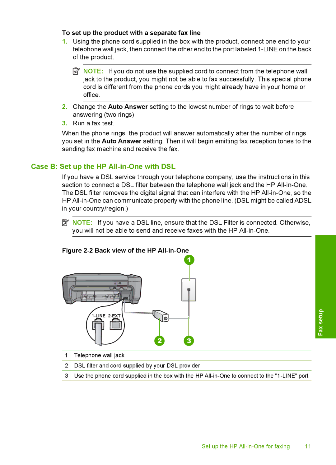 HP C4344 manual Case B Set up the HP All-in-One with DSL, To set up the product with a separate fax line 