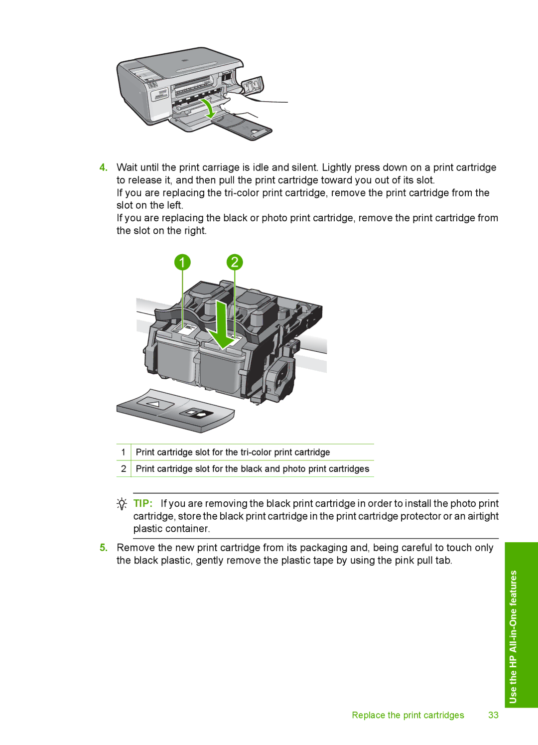 HP C4344 manual Replace the print cartridges 