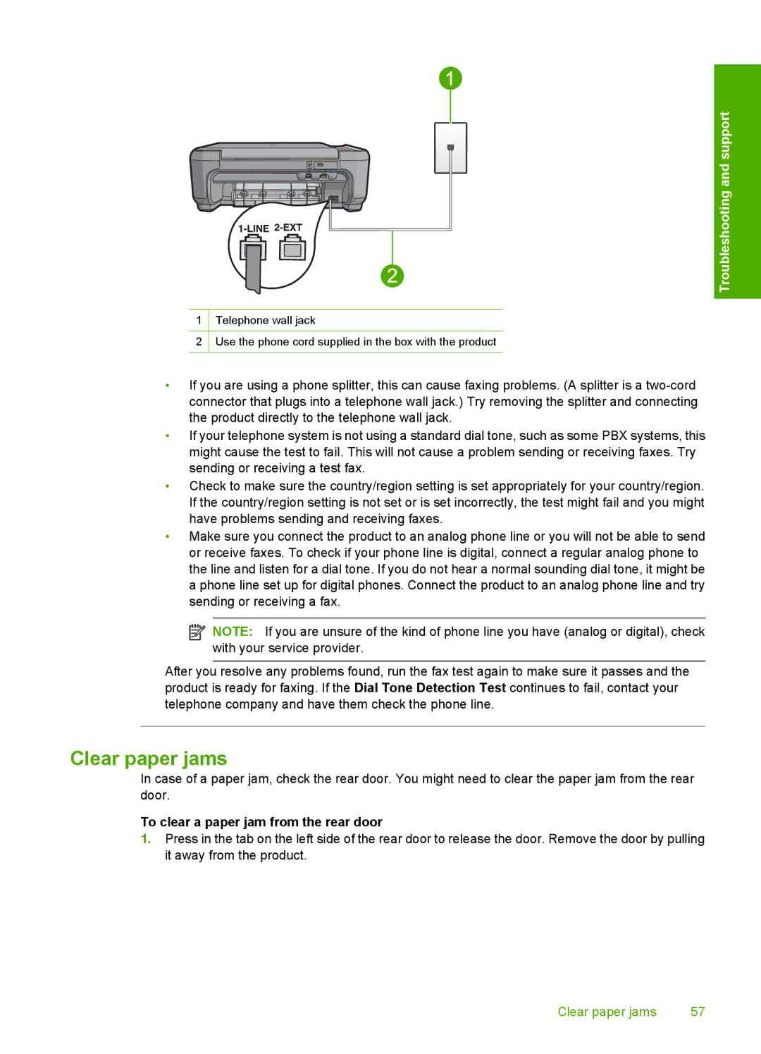 HP C4344 manual Clear paper jams, To clear a paper jam from the rear door 